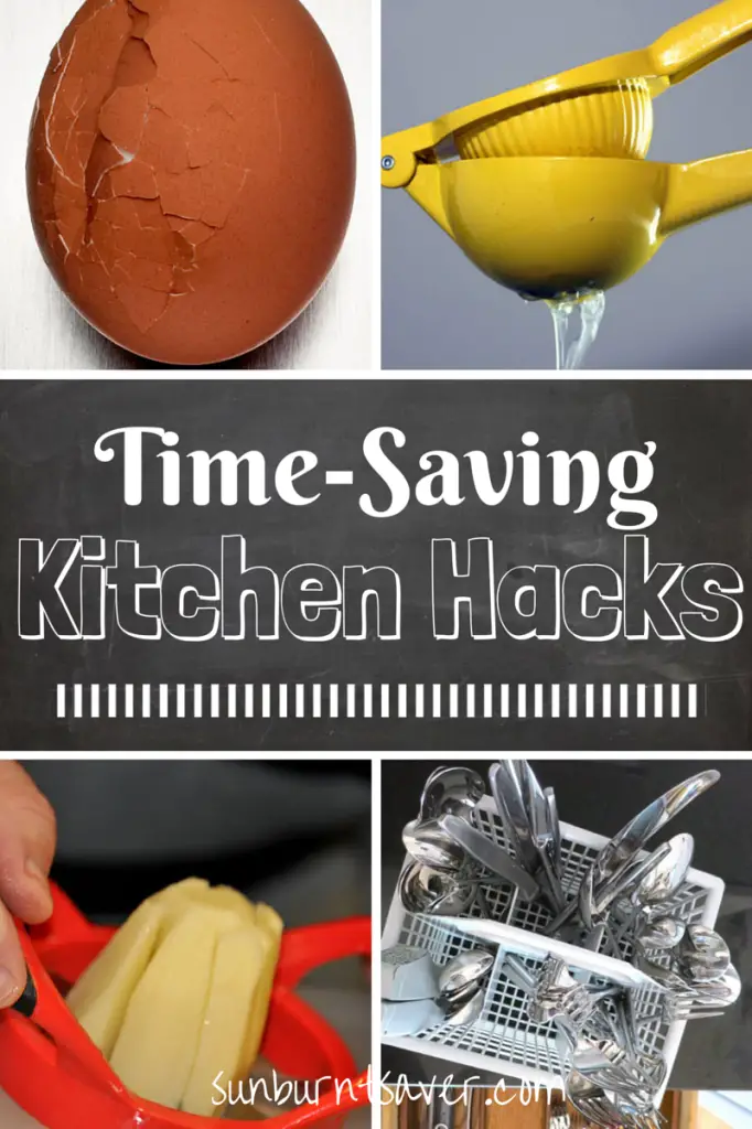 Time-Saving Kitchen Hacks to improve your efficiency and get you to spend less time in the kitchen, and more time with loved ones! via @sunburntsaver