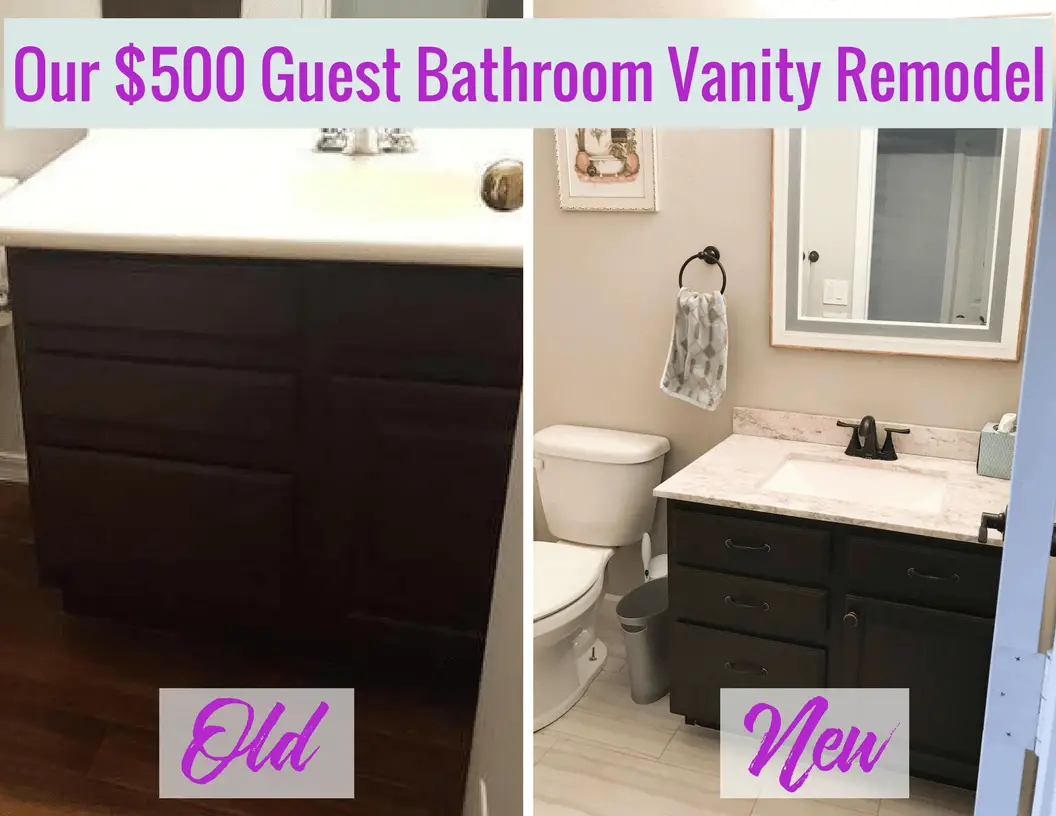 We recently remodel our guest bathroom vanity, all for around $500. Ready to do a little bathroom vanity DIY? You can save a bunch of money if you try it yourself!